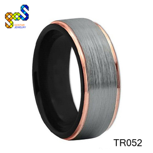 Nhẫn nam đính hôn/cưới bằng vonfram cacbua đen nguyên chất, bề mặt mờ chải, thương hiệu Gostar Jewelry - Product Image 5