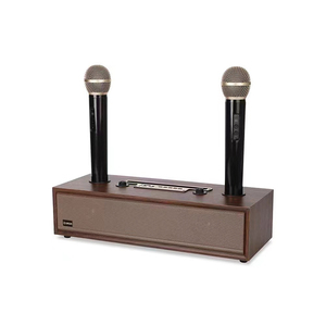 <span class=keywords><strong>Enceinte</strong></span> sans fil stéréo pas chère avec caisson de basses, <span class=keywords><strong>enceinte</strong></span> sans fil en bois avec double microphone, <span class=keywords><strong>support</strong></span> de téléphone portable <span class=keywords><strong>DIY</strong></span>, karaoké à domicile - Product Image 1
