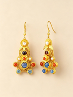 Boucles d'oreilles pendantes en filigrane plaqué or argent sterling 925 de luxe personnalisées OEM/ODM, pierres précieuses multicolores, perles d'eau douce, pour mariage et soirée
