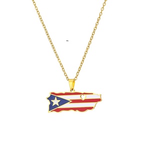 Cuore Puerto Ricos mappa e collane con ciondolo bandiera <span class=keywords><strong>a</strong></span> colori colore oro/colore argento PR Puerto Ricans gioielli regali - Product Image 1