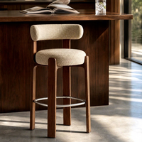 Tabouret de bar moderne minimaliste en bois massif avec dossier, style nordique de luxe léger, chaise de pub