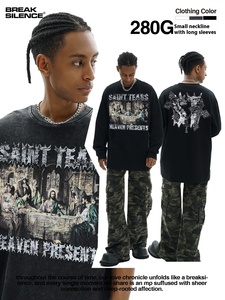 Cao Đường Phố Cổ Hợp Thời Trang Thương Hiệu Ngắn Tay Tinh Khiết Cotton 280 Gram Mỹ Phong Cách Saint Nước Mắt Rửa Cho Nam Giới Phụ Nữ T-Shirt - Product Image 6