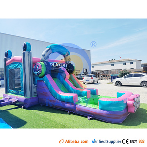 Château gonflable personnalisé pour fêtes, jeux vidéo, avec <span class=keywords><strong>toboggan</strong></span> <span class=keywords><strong>aquatique</strong></span> et sec, coloré - Product Image 2