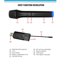 Microphone sans fil USB dynamique pour bus touristique, avec construction métallique, portable et léger, pour ordinateur portable et karaoké