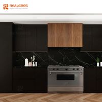 Meubles de cuisine de luxe Realgres, ensemble de meubles de cuisine modernes en marbre noir avec îlot pour villa et appartement