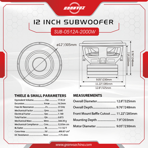 GRANVOZ Livraison Rapide Subwoofer 12 pouces 2000W avec panier en aluminium 300 oz 3" BAVC 2+2 Ohm/4+4 Ohm pour système audio automobile pour voitures et fourgonnettes - Product Image 6