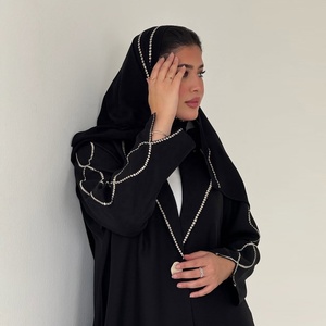 2026 Modest Turkey Elegant Abaya Black Dress Set With Scarf Two Pieces <strong>Clothes</strong> Robe for Women HS122 - Product Image 3