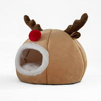 Happy Light Eco-Friendly Solid Christmas Reindeer Cat House Indoor Playing Winter Plush 100% Cotton Polyester-Filled Cats Beds