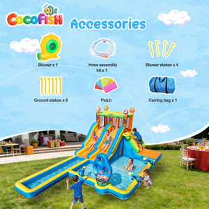 Castillo Inflable Cocofish con Tobogán Acuático, Casa de Brinco Oxford con Piscina y Pistolas de Agua - Parque Acuático <span class=keywords><strong>para</strong></span> Niños en el Patio Trasero - Product Image 4