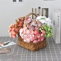 6 kepala bunga buatan kain sutra buket pengantin Ranunculus bunga mawar teh untuk dekorasi rumah pernikahan