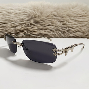 Sunglasses Frameless <b>Square</b> Metal Silver UV400 Light Weight Women's Y2K Style - Product Image 2