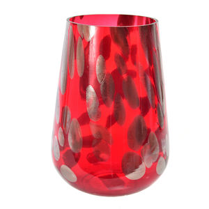 Vaso in Vetro Rosso Decorato D. 15CM H 21.5CM - Product Image 1