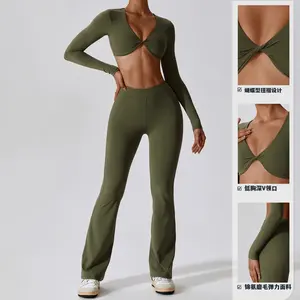 Seamless Yoga Set Long Sleeve Gym Workout Clothing Women Scrunch Butt Leggings Activewear Sets For Women