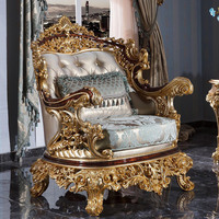 Ensemble canapé traditionnel carré en bois pour la maison avec tissu sculpté meubles de salon français de luxe en feuille d'or de style européen