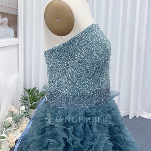 Robes de soirée de luxe bleues perlées, style robe de bal, sans bretelles, à volants, pour jeunes filles, pour fêtes d'anniversaire Hx155 Jancember - Product Image 3