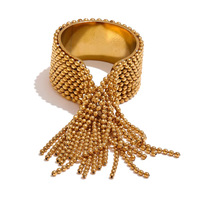 Bague Statement de Luxe pour Femme en Acier Inoxydable 316L, Large, Or et Argent, Ornée de Perles Multiples et de Franges Pendantes, Bijou de Soirée, Vente en Gros
