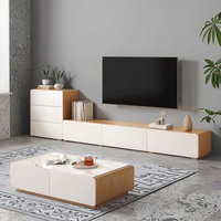 Table basse en bois massif et meuble TV combinaison de lumière armoire de rangement de luxe pour le salon