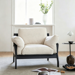 Fauteuil nordique moderne, <span class=keywords><strong>chaise</strong></span> simple avec structure en bois massif, tissu en lin, pour salon, chambre à coucher, salon, fauteuil d'appoint - Product Image 2