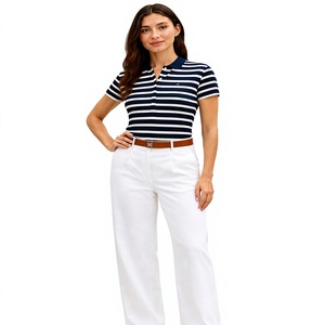 Camiseta Polo Clásica a Rayas para Mujer, Manga Corta, Cierre de Botones, Ligera, para Verano, Golf, Oficina, Informal, Venta al Por Mayor - Product Image 3