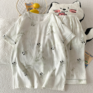 Pijamas térmicos de verano de manga corta con cuello redondo para <span class=keywords><strong>mujer</strong></span>, pantalones cortos de algodón con nubes, pijamas de celebridades de Internet INS de dibujos animados dulces - Product Image 1