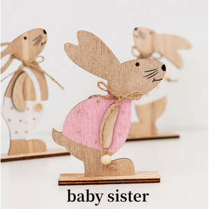 DAMAI Wooden Bunny Centerpiece Tabletop <b>Ornaments</b> in White & Pink, Ideal for <b>Easter</b> Party Decorations - Product Image 2