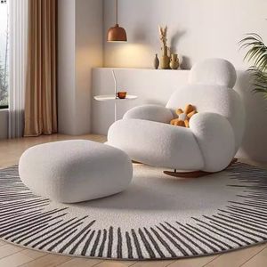 Sillón mecedora individual blanco popular en línea, sillón mecedora individual color crema para sala de estar, sillón mecedora sencillo para balcón o dormitorio - Product Image 3