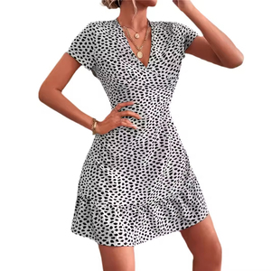 Vestido <span class=keywords><strong>de</strong></span> lunares <span class=keywords><strong>de</strong></span> <span class=keywords><strong>los</strong></span> años <span class=keywords><strong>80</strong></span> para <span class=keywords><strong>mujer</strong></span>, verano, informal, largo hasta el suelo con dobladillo con volantes, estilo dulce <span class=keywords><strong>de</strong></span> ganchillo, cintura Natural, manga corta - Product Image 5