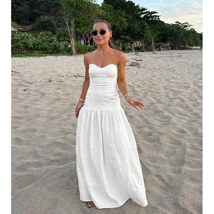 Custom OEM Elegant French Style White Cotton Dress Women Strapless Maxi  Dress Factory Private Label Summer Beach Long Dress ODM| Alibaba.com