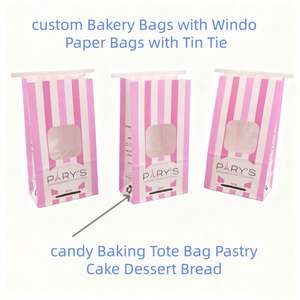 Sac en papier kraft OEM personnalisé, résistant à la graisse, avec fenêtre, rose et blanc, pour pain, biscuits, snacks, noix, avec fermeture à lien métallique pour emballage alimentaire - Product Image 4