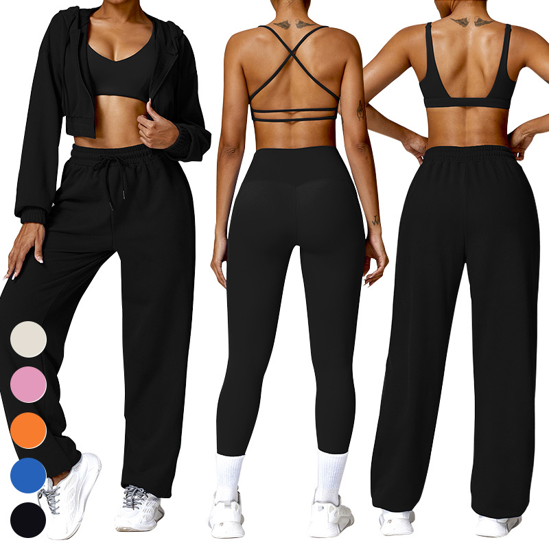 Women's Quick-Dry Sports Bra Leggings Hoody Sweatpants Gym Fitness Set Solid Pattern Yoga Suit-5 Piece Workout Wear · image 6