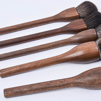 Dongmei – Lot de 5 pinceaux de maquillage pour poudre libre et blush, en bois de noyer noir de haute qualité, poils synthétiques sans cruauté animale