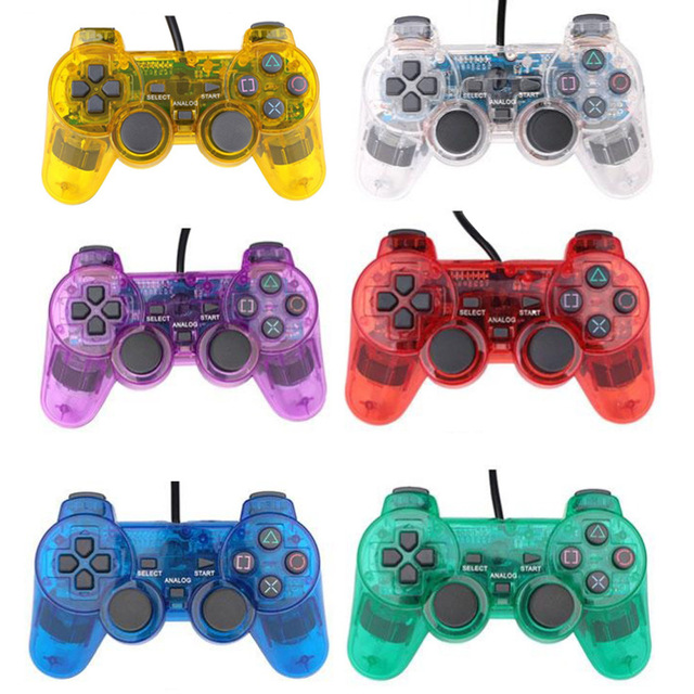 NSlikey PS2 Wired Game Controller Dual Vibration Transparent Game Controller