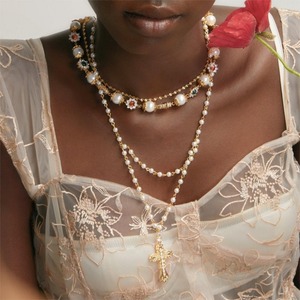 Ensemble de colliers en perles coquillages croisés personnalisés de <span class=keywords><strong>style</strong></span> <span class=keywords><strong>gothique</strong></span> pour femmes, accessoires de bijoux en cuivre - Product Image 2