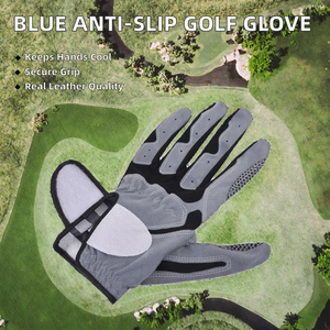 Gants de golf GOG personnalisés pour hommes en cuir véritable bleu, tissu respirant, fermeture auto-agrippante antidérapante, évacuation de l'humidité - Cyclisme - Product Image 2