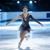 Costume de patinage artistique gris bleu dégradé avec strass, jupe en maille ajourée à dos ouvert pour filles et adultes, compétition de danse sur glace
