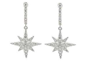 18K <b>Gold</b> Multi-Tone Star Design Pave Diamond <b>Dangle</b> <b>Earrings</b> Luxury Jewelry Hypoallergenic Women Accessory - Product Image 4