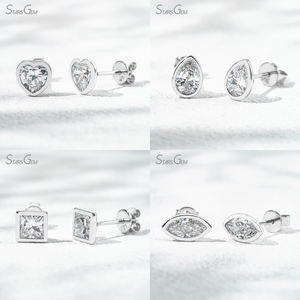 StarsGem 0.9-1.1ct Per Pair Heart Cut Lab Grown Diamond <b>Stud</b> <b>Earrings</b> Bezel Set 10K Solid White/Yellow Gold Classic Style - Product Image 2