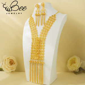 Joyería nupcial Habesha a prueba de agua, en oro intenso, para boda, Nigeria, color oro puro de 24k, collar y aretes florales, para venta al por mayor. - Product Image 3