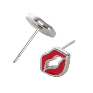 Pendientes de botón de resina esmaltada de acero inoxidable con diseño de flor, fresa y trébol de 8.5mm, bonitos, para mujer, joyería al por mayor a granel - Product Image 4