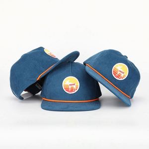 Custom Embroidery Patch Logo Mens High Quality 5 Panel Unstructured Corduroy Rope Snapback Cap <b>Hat</b> - Product Image 1