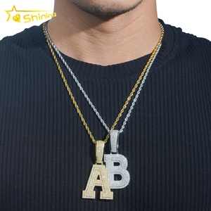 Vente en gros de boucles diamant Moissanite <span class=keywords><strong>A</strong></span>-Z initiale pendentif en argent sterling 925 bijoux glacés pendentif lettre Hip Hop pour hommes - Product Image 6
