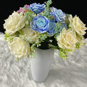 Flores Queyiyi, Rosa Artificial de 7 Cabezas, Color Morado, Azul y Blanco, Decoración de Interiores, Adorno para Sala de Estar y Bodas - Product Image 2