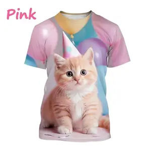 新しい猫3DプリントTシャツかわいい動物ペット猫ベビーグラフィックTシャツ男性と女性のファッションOネック半袖カジュアルトップス