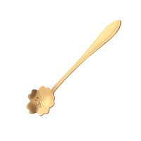 Petite cuillère à café et à thé en forme de fleur, cuillère à café mignonne en argent, or, acier inoxydable, cuillère à dessert pour glace