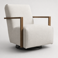 Fauteuil pivotant rembourré avec accoudoirs en bois ouvert et base métallique, chaise de salon rotative à 360° pour chambre à coucher