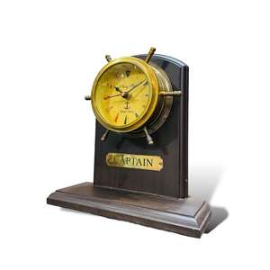 Reloj de Rueda de Barco de Latón con Base de Madera MDF y Cristal, Decoración Artística de Diseño Náutico, Ligero y Multiusos para Escritorio, Mostrador u Oficina - Product Image 1