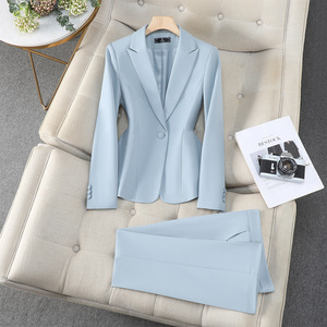 Women's Red Suit Set Polyester Satin Full Sleeve Anti-Wrinkle Office Lady Spring Professional Formal Work Uniform - Product Image 3