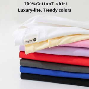 T-Shirt à manches courtes adulte en pur coton col rond pour homme parent-enfant été tendance marque ample poids lourd 260g anti-boulochage - Product Image 3