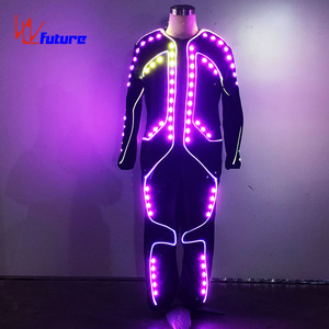 <span class=keywords><strong>Combinaison</strong></span> lumineuse LED avec lumières néon violettes et jaunes vives, design lumineux rechargeable pour les spectacles de scène de fête, festival - Product Image 1