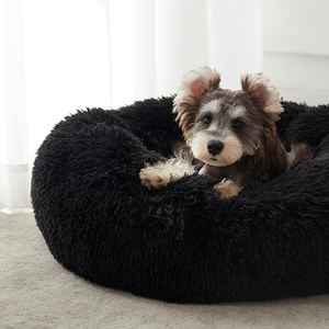 Kostenlose Musterlieferanten Superweicher Donut-Hundebett Schwarzer Langer Plüsch Rundes Flauschiges Katzen-Haustierbett Nest Hundehütte für Welpen - Product Image 4